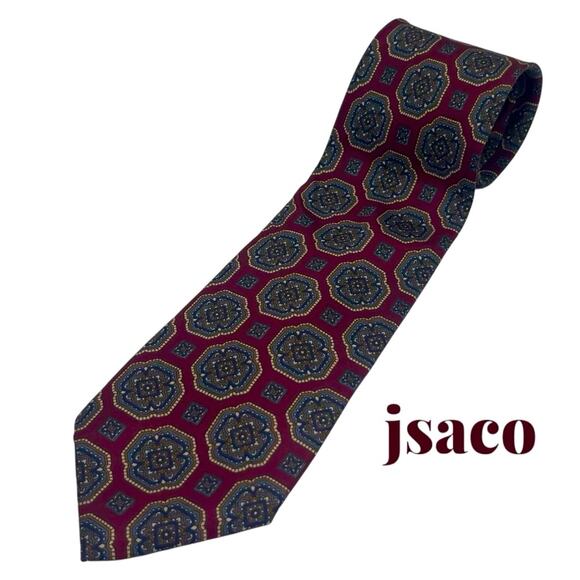 jsaco Italy Burgundy Navy Brown Classic Pure Silk Career Office Necktie NWOT - Picture 1 of 7